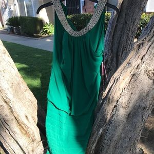 Formal green dress prom with rhinestones
